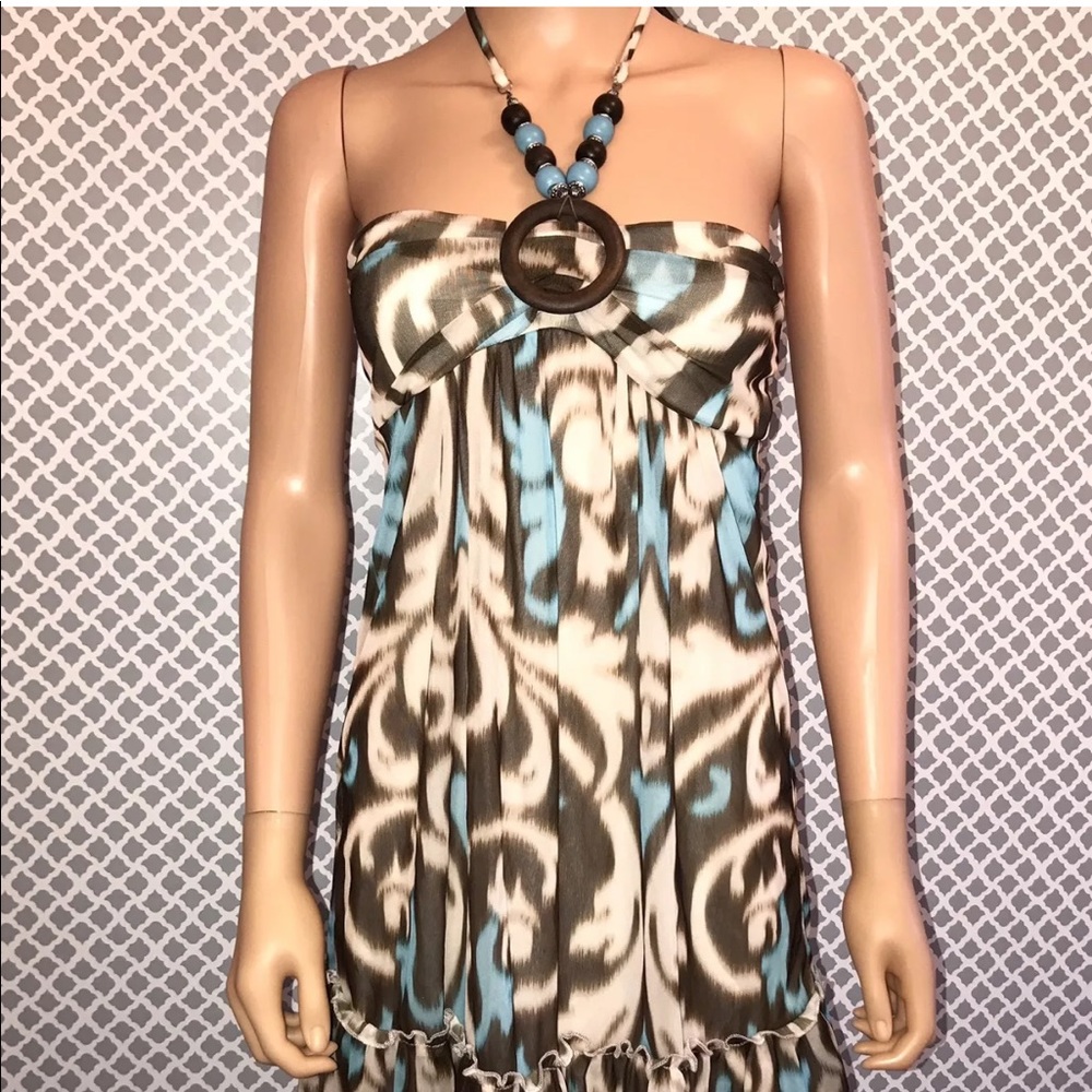 City Triangles Beaded Teal and Brown Dress